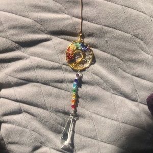 Tree of Life Wire Wrap made with natural chip gem stones and color pendulum